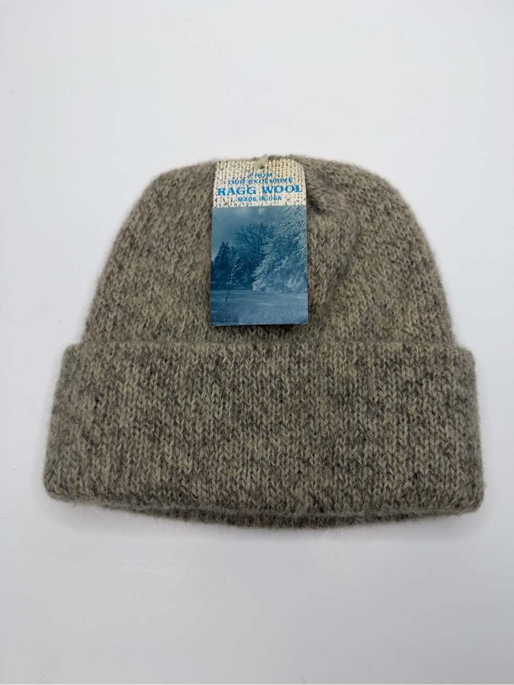 Vintage NOS Ragg Wool Tan Gray Knit Winter Beanie Classic Outdoors USA